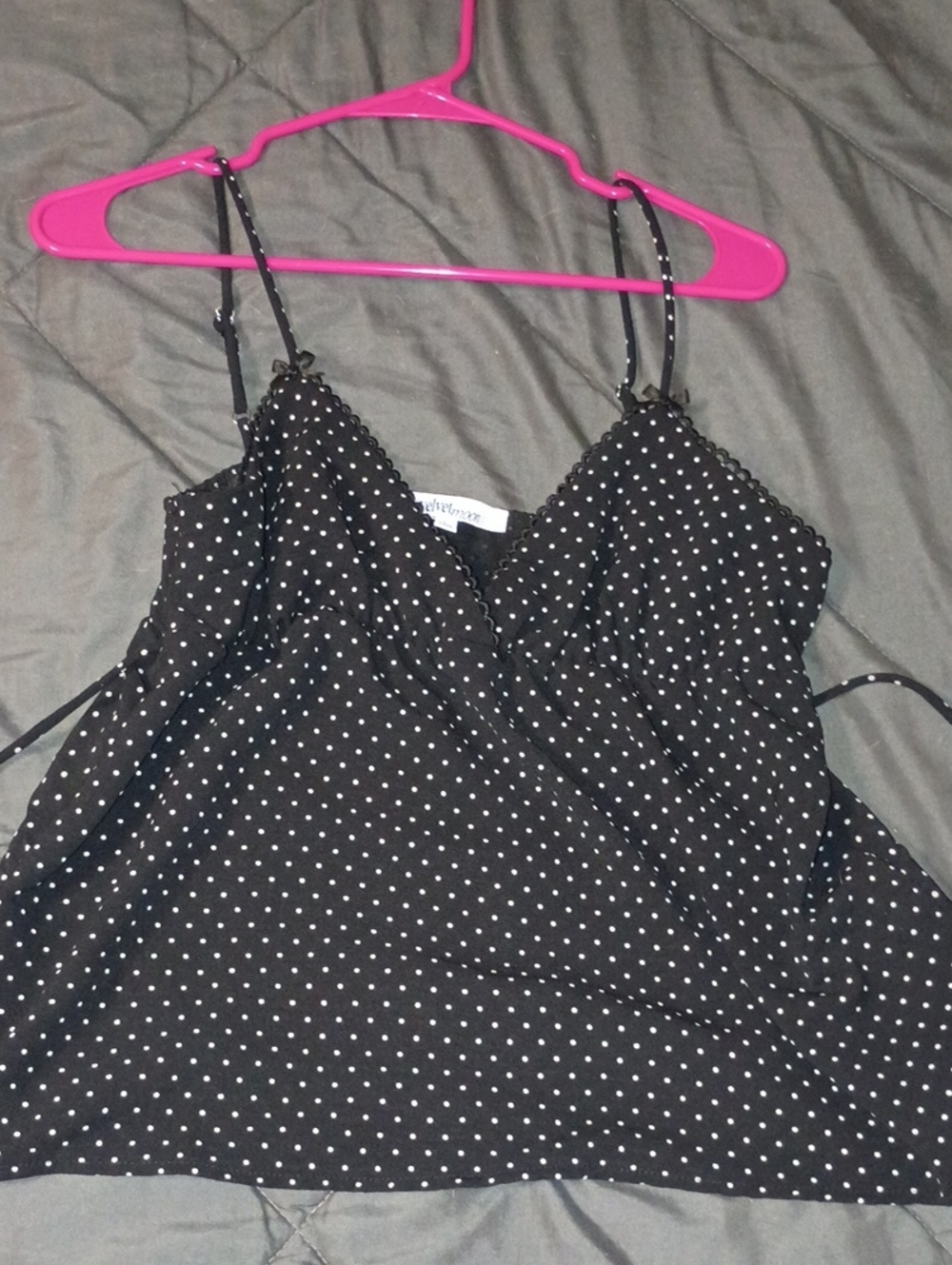 Velvet Black with White Polka Dot Spaghetti-Strap Camisole